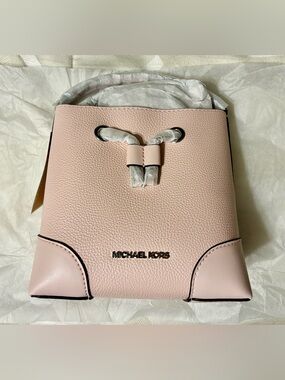 Michael Kors Soft Pink Pebbled Leather Drawstring Crossbody Bag